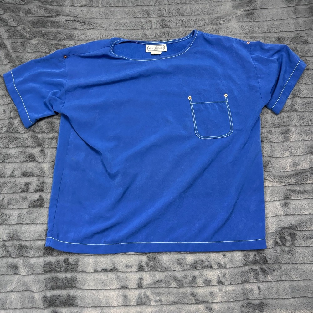 Saint Germain Paris Vintage Blue Short Sleeve Top Pocket Rivet MP52512 Large
